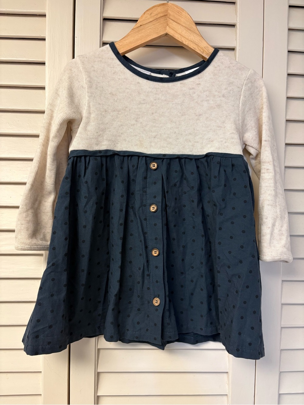 Zara Ivory Knit Top with Navy Polka Dot Skirt Dress